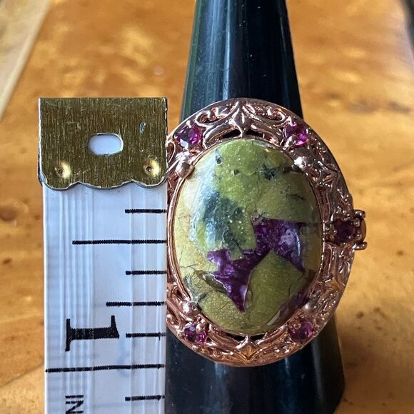 Natural Tasmanian Stichtite Garnet Sterling Silver Cocktail Ring Size 9 - Picture 7 of 11